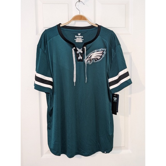Fanatics Eagles T-Shirt Lace-Up‎ NFL Bling Football Jersey Top Plus Size 3XL NEW - Picture 1 of 8